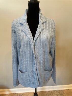 Light Blue Cable Knit Women's Cardigan Sweater xl petite like new